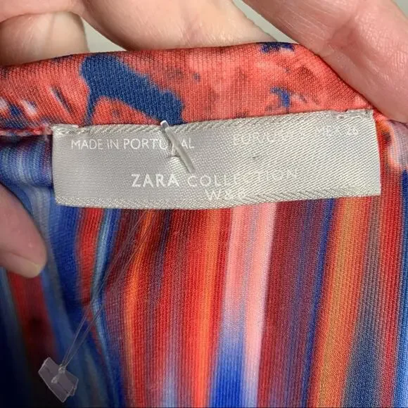 ZARA Collection Cherry Blossom Sheath Dress Pink Blue Size Small - Picture 4 of 9